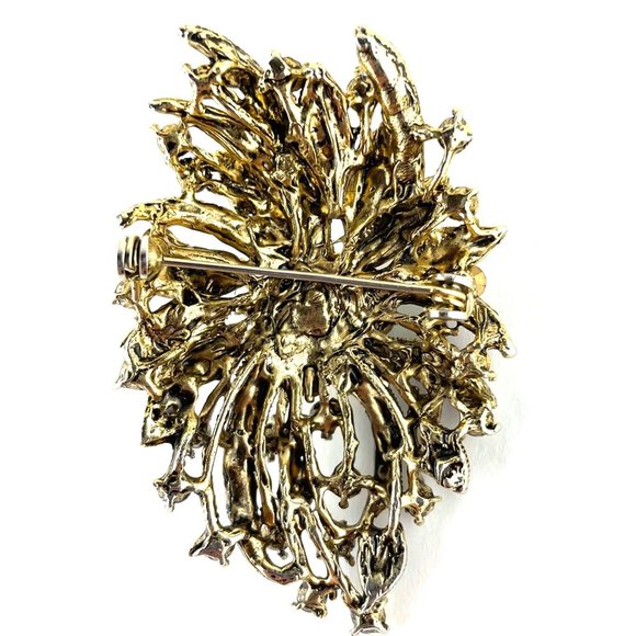 Vintage Brooch Pin Gold Tone Yellow Brown Rhinestones - Picture 2 of 4